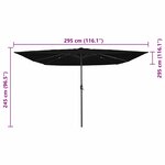 vidaXL Parasol de jardin Noir 295 x 295 x 245 cm Polyester et Acier