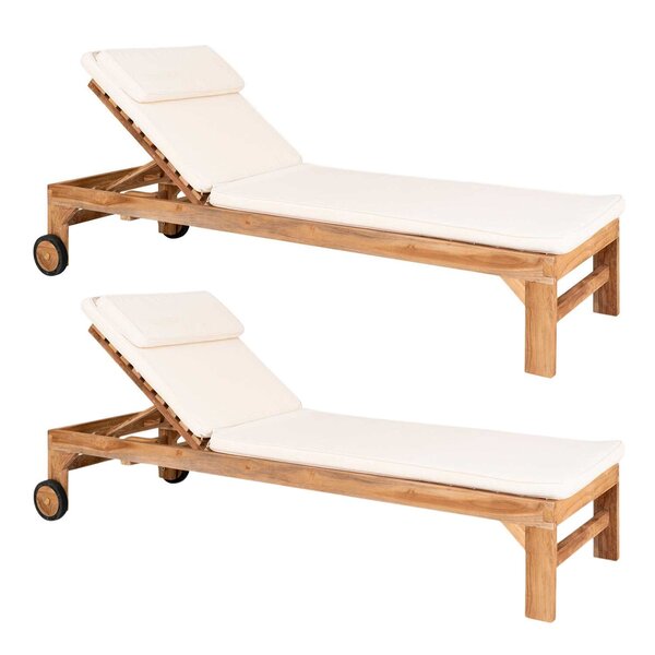 2 Chaises longues en teck ANDORRA avec coussin