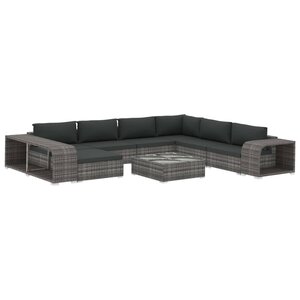 Vidaxl salon de jardin 10 pièces avec coussins résine tressée gris