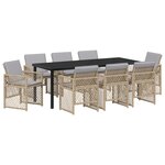 Ensemble de Salle à Manger de Jardin 9 Pièces avec Coussins Beige Rattan Poly