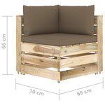 Vidaxl canapé de jardin 3 places avec coussins bois imprégné de vert