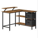 Bureau en forme de L avec 2 tiroirs spacieux bureau gaming avec support pour écran bureau d’angle bureau d’ordinateur avec étagère réglable pour bureau marron 12_0004616