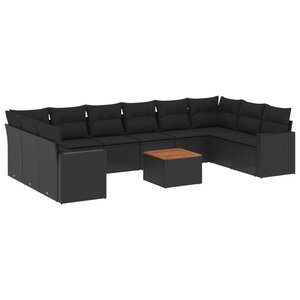 vidaXL Salon de jardin 11 Pièces avec coussins noir résine tressée