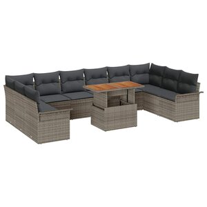 vidaXL Ensemble de canapé de jardin 9 Pièces Gris Poly rotin