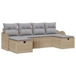 Ensemble de canapés de jardin 6 pièces avec coussins Beige Poly Rotin