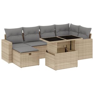 vidaXL Salon de jardin avec coussins 7 Pièces beige résine tressée