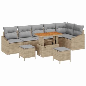 vidaXL Ensemble de canapé de jardin avec coussin 9 Pièces Beige polyrotin