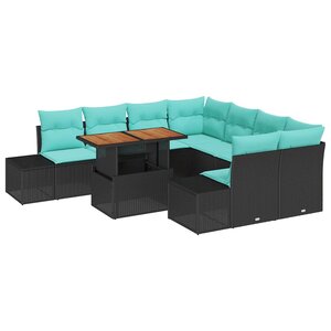 vidaXL Ensemble de salle à manger pour jardin 9 Pièces Noir et Sarcelle