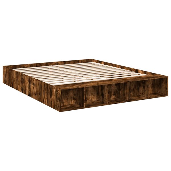 vidaXL Cadre de lit chêne fumé 200x200 cm bois d'ingénierie