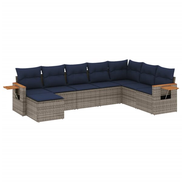 vidaXL Salon de jardin 8 Pièces avec coussins gris résine tressée