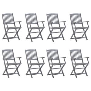 vidaXL Chaises pliables d'extérieur lot de 8 et coussins Bois d'acacia