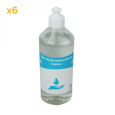 Lot de 6 Gels désinfectants pour les mains hydroalcoolique - 500 ml