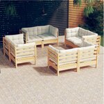 vidaXL Salon de jardin 8 Pièces avec coussins crème Bois de pin