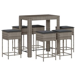 vidaXL Ensemble de bar de jardin 7 Pièces avec coussins gris poly rotin