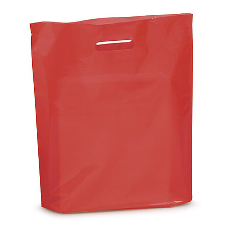 Lot de 200: sac plastique rouge à poignées découpées avec soufflet raja 38x44x8 cm