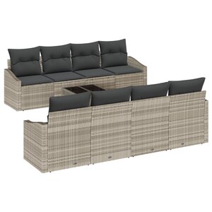 vidaXL Ensemble de canapés de jardin 9 pièces avec coussins gris clair poly rotin
