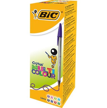 Boîte 20 stylos bille CRISTAL multicolore classiques + fantaisies BIC