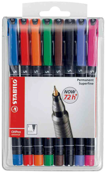 Pochette de 8 Feutres pour Transparent OHPen Permanent Pte fine STABILO