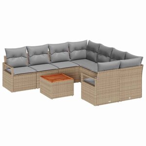 vidaXL Ensemble de canapé de jardin 9 Pièces Beige Poly rotin