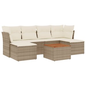 vidaXL Salon de jardin avec coussins 7 Pièces beige résine tressée
