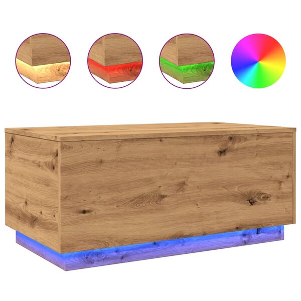 vidaXL Table basse avec lumières LED chêne artisanal 90x50x40 cm