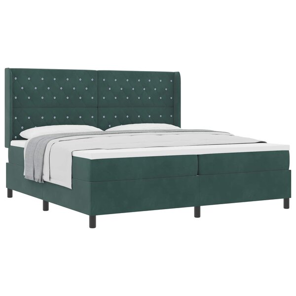 vidaXL Lit à ressorts avec matelas Vert foncé 200 x 200 cm Velours