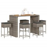 vidaXL Ensemble de bar de jardin 7 Pièces avec coussins gris poly rotin