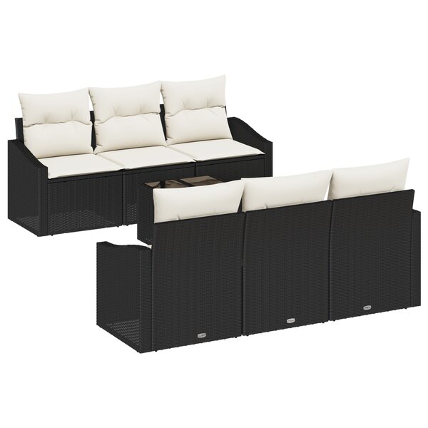 vidaXL Canapé de jardin 7 pièces avec coussins noir en poly rotin