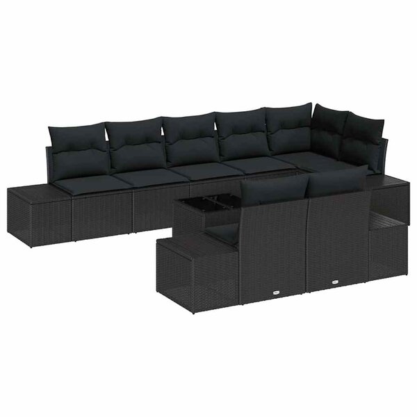 vidaXL Ensemble de canapé de jardin avec coussin 9 Pièces Noir Poly rotin