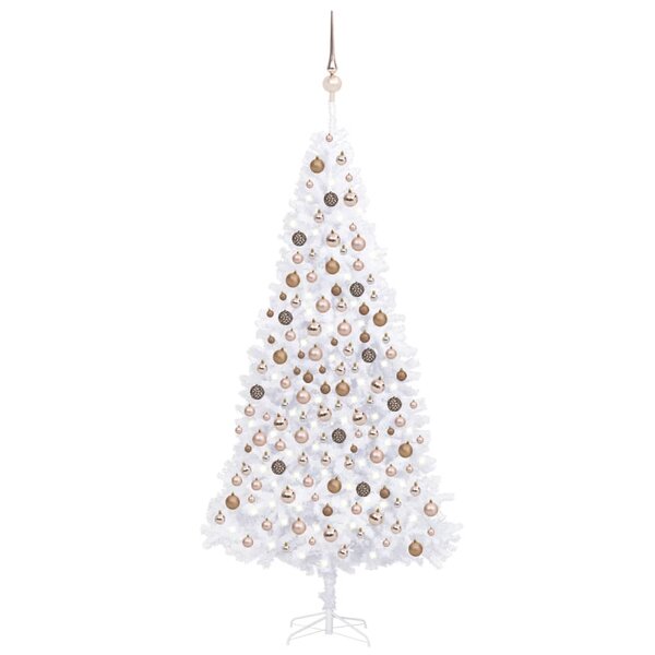vidaXL Arbre de Noël artificiel pré-éclairé et boules 300 cm blanc