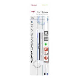 Stylo Gomme MONO zero classique pointe ronde 2 3 mm blanc/bleu/noir + 2 recharges x 10 TOMBOW