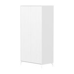 Flexa SAGA Armoire 2 portes a facades rainurees Blanche Pieds metalliques et boutons blancs