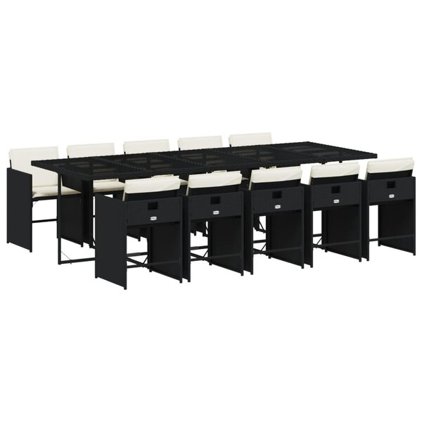 vidaXL Ensemble à manger de jardin 11 Pièces coussins noir résine tressée