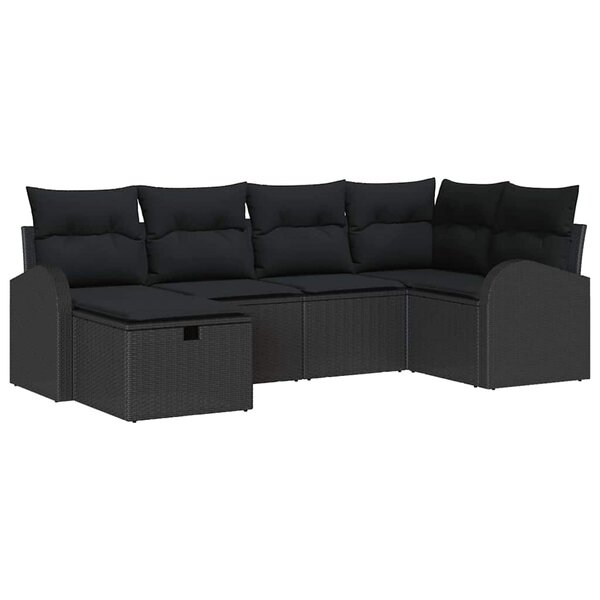 vidaXL Ensemble de canapé de jardin avec coussin 6 Pièces Noir Poly rotin