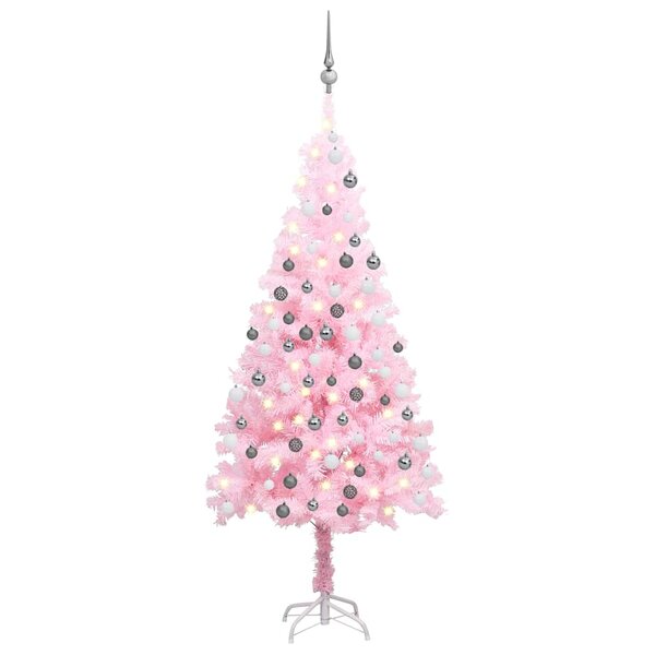 vidaXL Arbre de Noël artificiel pré-éclairé et boules rose 150 cm PVC