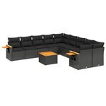 vidaXL Salon de jardin 11 Pièces avec coussins noir résine tressée