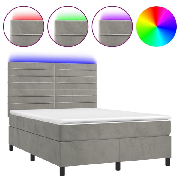 vidaXL Sommier à lattes de lit avec matelas LED Gris clair 140x200 cm
