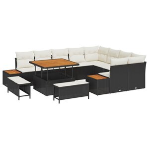 vidaXL Ensemble de canapé de jardin avec coussin 12 Pièces Noir et Crème