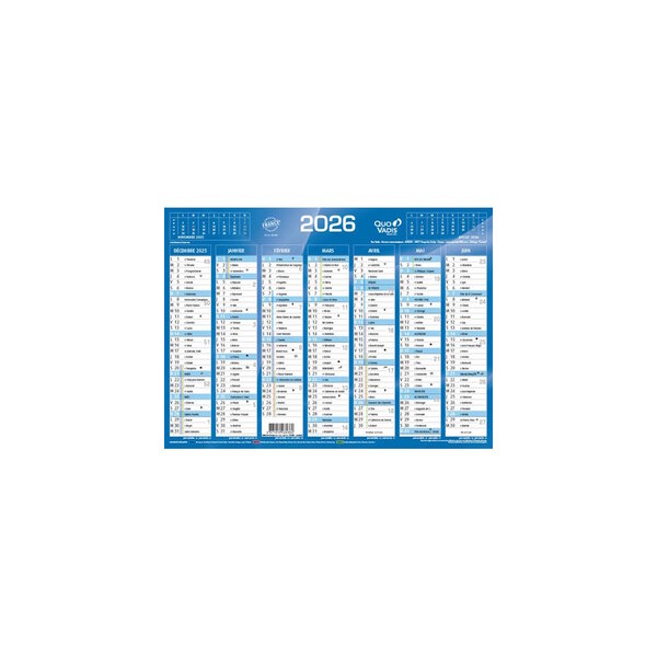 Calendrier 2026 - 14 Mois - 18 x 13.5 cm - Couleur Bleu