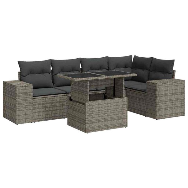 vidaXL Salon de jardin 6 Pièces avec coussins gris résine tressée
