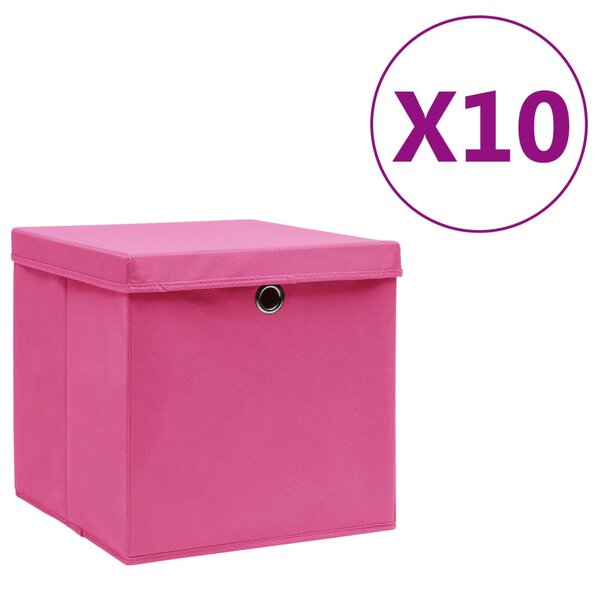 vidaXL Boîtes de rangement avec couvercles 10 Pièces 28x28x28 cm Rose