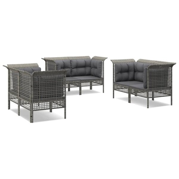 vidaXL Salon de jardin 6 Pièces avec coussins Gris Résine tressée