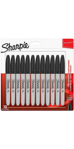 SHARPIE 12 Marqueurs permanents pointe ogive fine 0.9mm noir sous blister