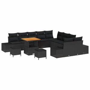 vidaXL Ensemble de canapé de jardin avec coussin 13 Pièces Noir