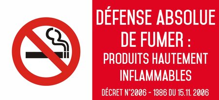 Autocollant vinyl - Défense absolue de fumer produits hautement inflammables - L.200 x H.100 mm UTTSCHEID