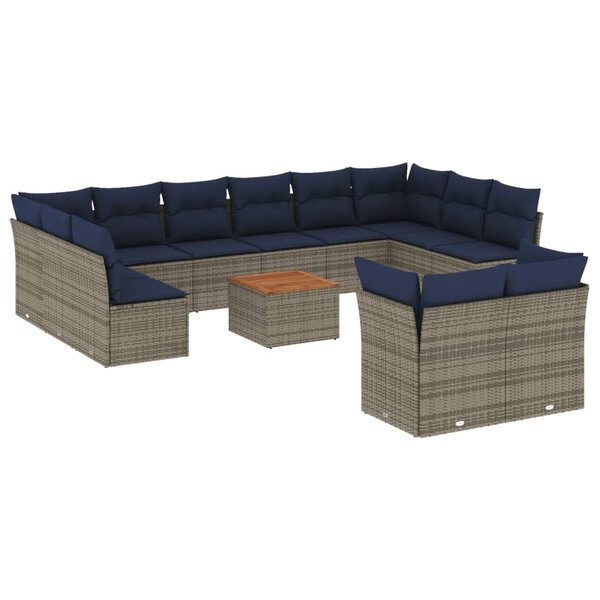 vidaXL Salon de jardin avec coussins 13 Pièces gris résine tressée