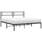 vidaXL Cadre de lit métal sans matelas avec tête de lit noir 135x190cm