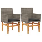 vidaXL Chaises de jardin coussins lot de 2 gris résine tressée et bois