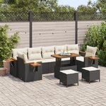 Ensemble de canapé de jardin 10 pièces avec coussins noir et rotin synthétique