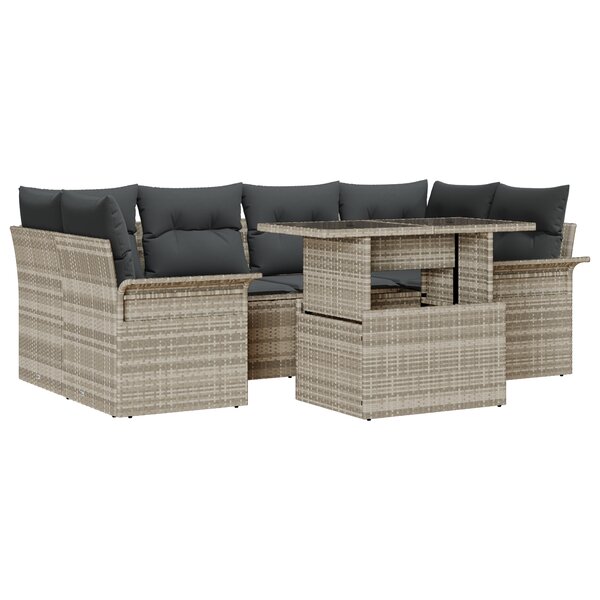 vidaXL Ensemble canapés de jardin 7 pièces avec coussins en poly rotin gris clair